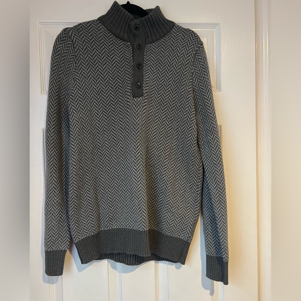 Hope & Henry Sweater Mens Small Gray Henley Mock Organic‎ Cotton Herringbone NWT